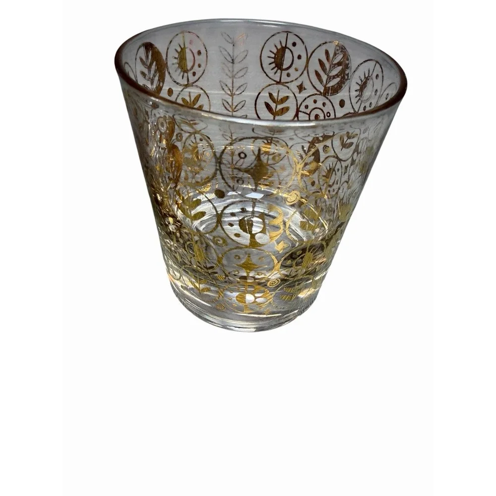 Vintage George Briard Persian Garden Clear Gold Lowball Glasses Set of 2 MCM